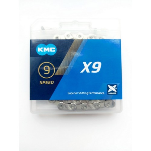 I-KMC-BX09GG0114B - Łańcuch 9rz. KMC X9 srebrny 114og. BOX