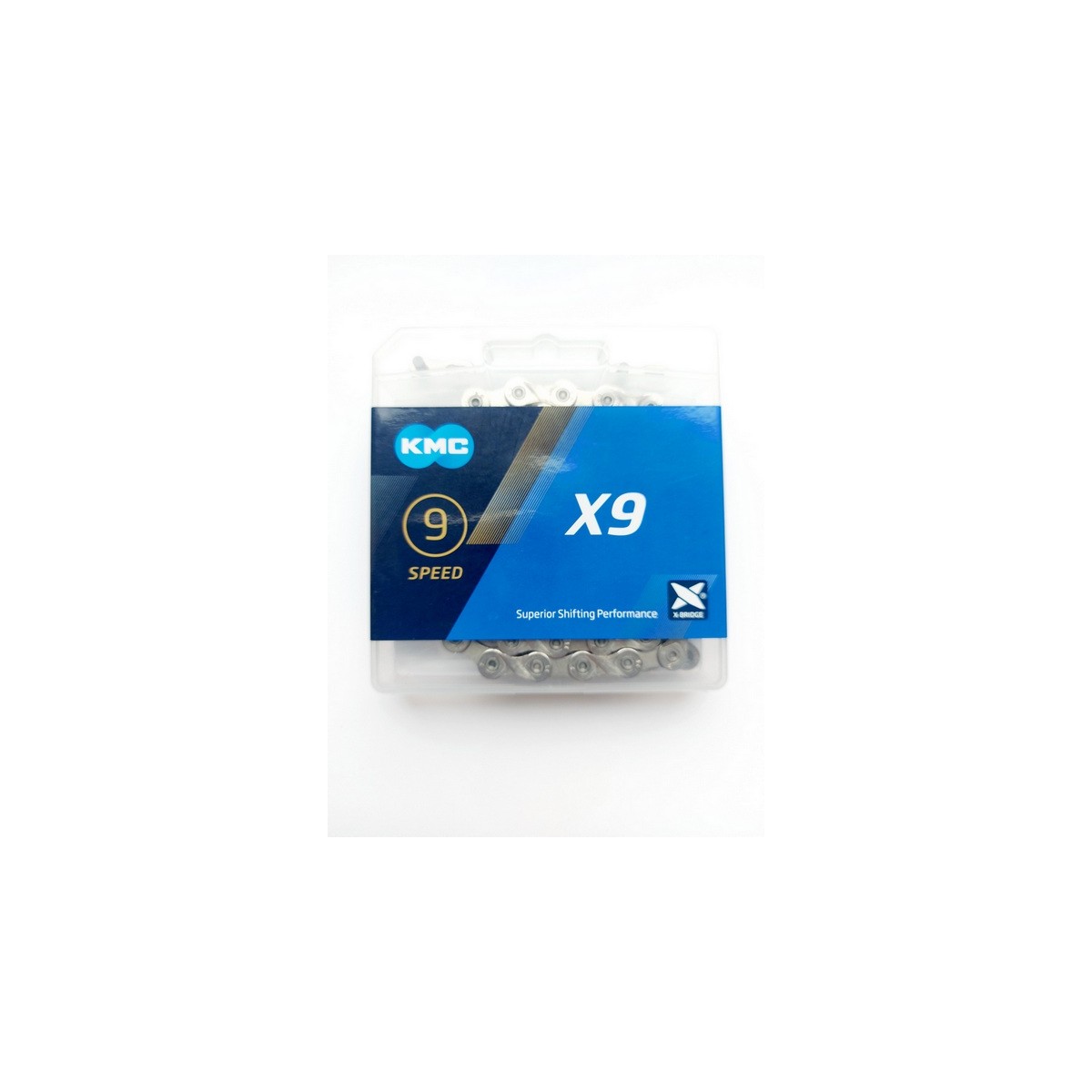 I-KMC-BX09GG0114B - Łańcuch 9rz. KMC X9 srebrny 114og. BOX