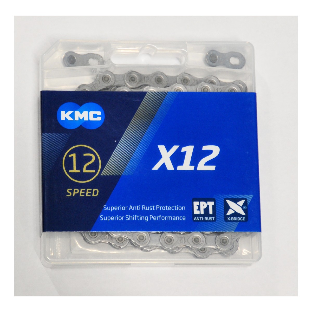 I-KMC-BX12EP126B - Łańcuch 12rz. KMC X12 EPT srebrny, 126og. BOX