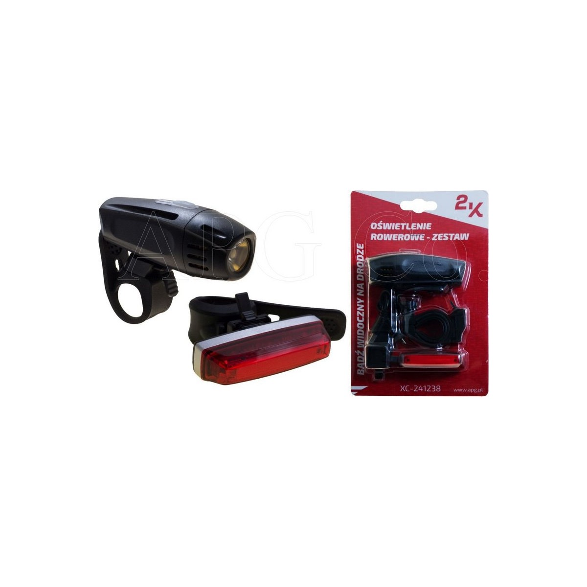 XC-241238 - Zestaw Oświetleniowy XC-241238 USB PRZÓD 1LED 3F + TYŁ COB LED 3F