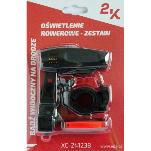 XC-241238 - Zestaw Oświetleniowy XC-241238 USB PRZÓD 1LED 3F + TYŁ COB LED 3F