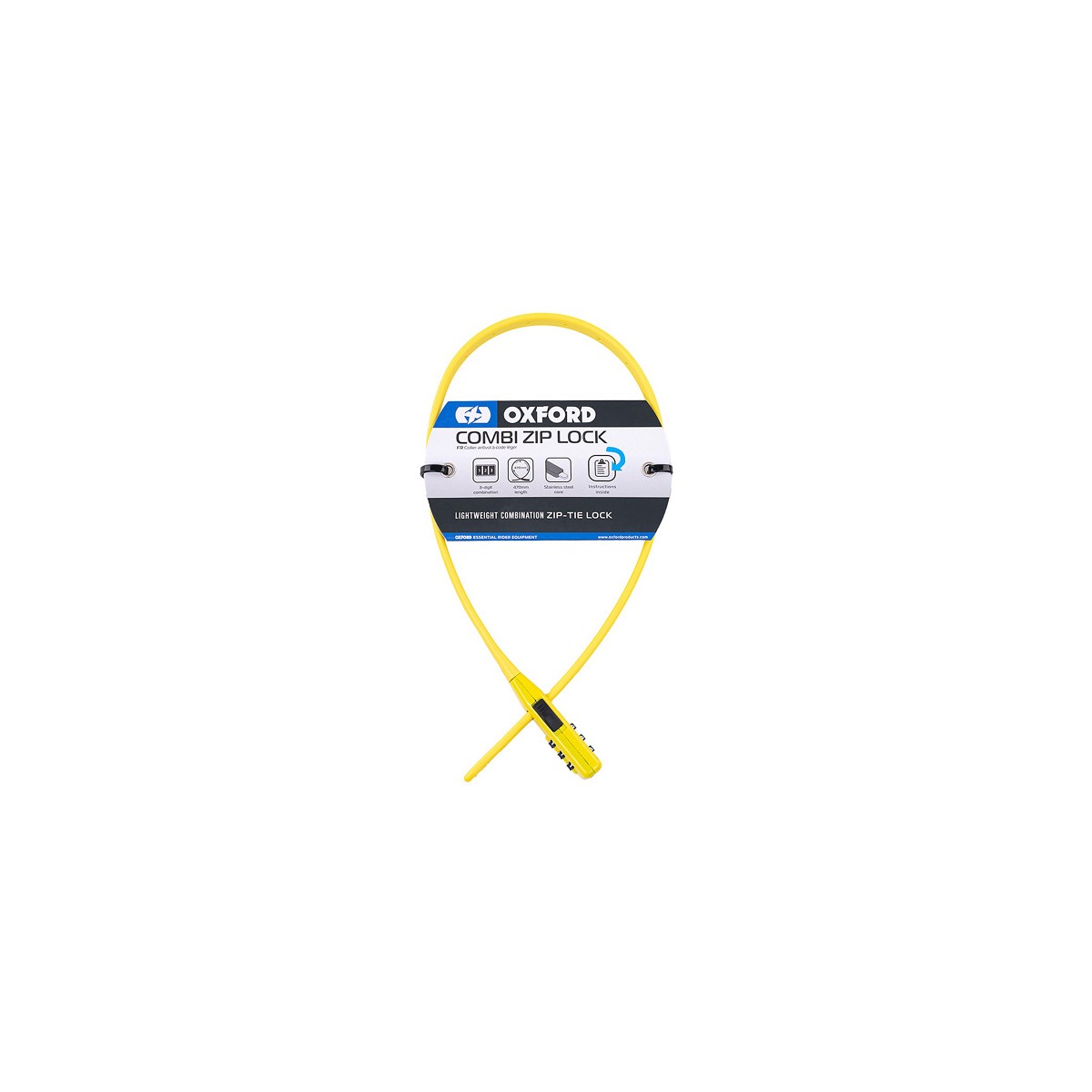 OXFLK151 - Zabezpieczenie rowerowe OLX Combi Zip żółty dł. 470 mm, 73 g, szyfr