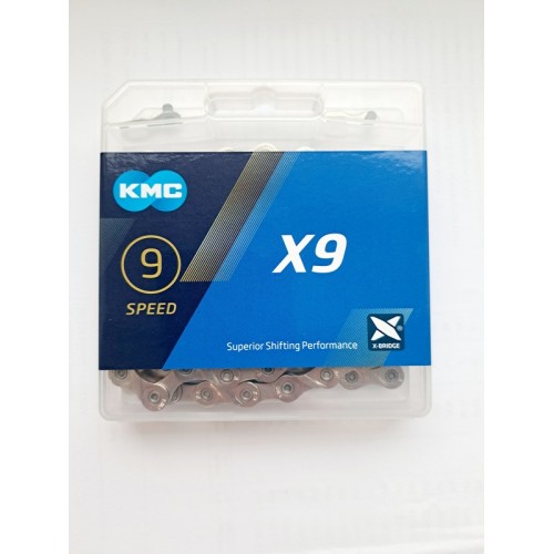 I-KMC-BX09NP114 - Łańcuch 9rz. KMC X9 srebrny 114og. BOX