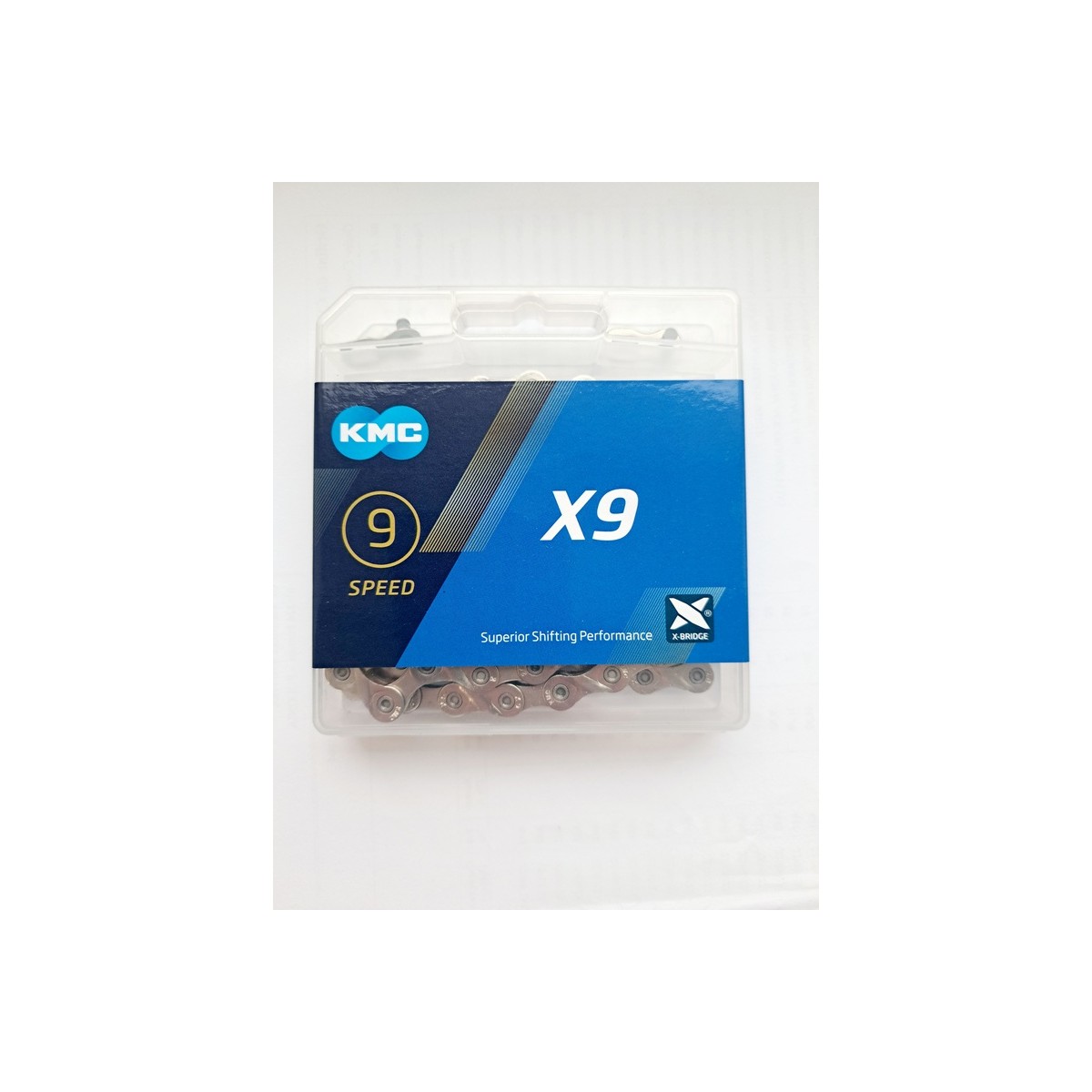 I-KMC-BX09NP114 - Łańcuch 9rz. KMC X9 srebrny 114og. BOX