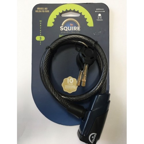 Zabezpieczenie rowerowe Squire linka KILDA 10/600mm, klucz, czarne - SQ 39450